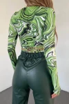 Yeşil Bel Detaylı Uzun Kollu Bluz (zck0560)