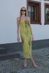 Yeşil Desenli Straplez Tüllü Uzun Elbise (zck0742)