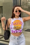 Kadın Ekru Baskılı Crop Tshirt (zck0465)