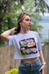 Kadın Ekru Batman Baskılı Crop Bluz (zck0664)