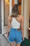 Kadın Ekru Tek Omuz Jakarlı Bodysuit (zck0668)