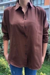 Kahverengi Oversize Uzun Basic Gömlek (zck0706)