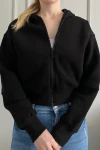 Siyah %100 Pamuk Şardonlu Fermuarlı Sweatshirt (zck0717)