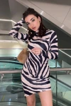 Zebra Boğazlı Desenli Elbise (zck0424)