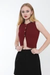 Kadın Bordo Metal Düğmeli Crop Yelek (ZCKTY036)