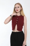 Kadın Bordo Metal Düğmeli Crop Yelek (ZCKTY036)