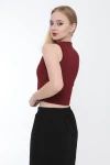 Kadın Bordo Metal Düğmeli Crop Yelek (ZCKTY036)