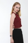 Kadın Bordo Metal Düğmeli Crop Yelek (ZCKTY036)