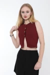 Kadın Bordo Metal Düğmeli Crop Yelek (ZCKTY036)