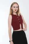 Kadın Bordo Metal Düğmeli Crop Yelek (ZCKTY036)