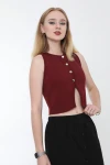 Kadın Bordo Metal Düğmeli Crop Yelek (ZCKTY036)