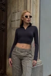 Kadın Antrasit Yarım Fermuarlı Model Kumaş Crop (ZCKSS156)