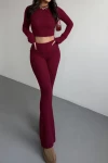 Kadın Bordo Dik yaka Yumos Crop (ZCKSA349)