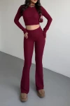 Kadın Bordo Dik yaka Yumos Crop (ZCKSA349)