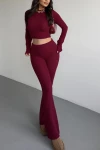 Kadın Bordo Dik yaka Yumos Crop (ZCKSA349)