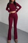 Kadın Bordo Dik yaka Yumos Crop (ZCKSA349)