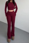 Kadın Bordo Dik yaka Yumos Crop (ZCKSA349)